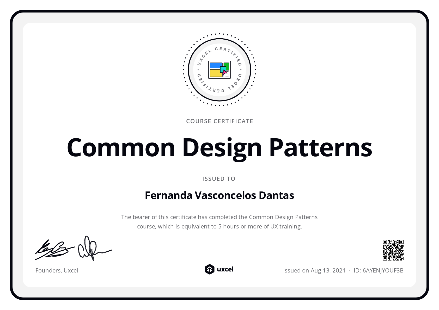 Fernanda Vasconcelos Dantas's certificate